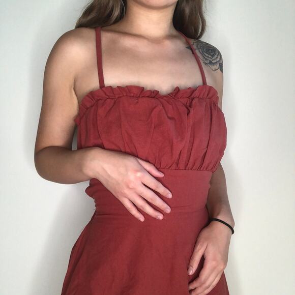 NWOT red rust bustier lace up backless fit and flare strappy mini dress small - Picture 3 of 5